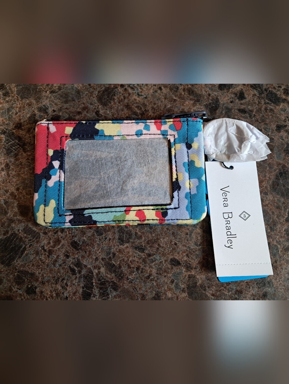 Vera Bradley ReActive Zip ID Case Happy Blooms Cross Stitch BNWT